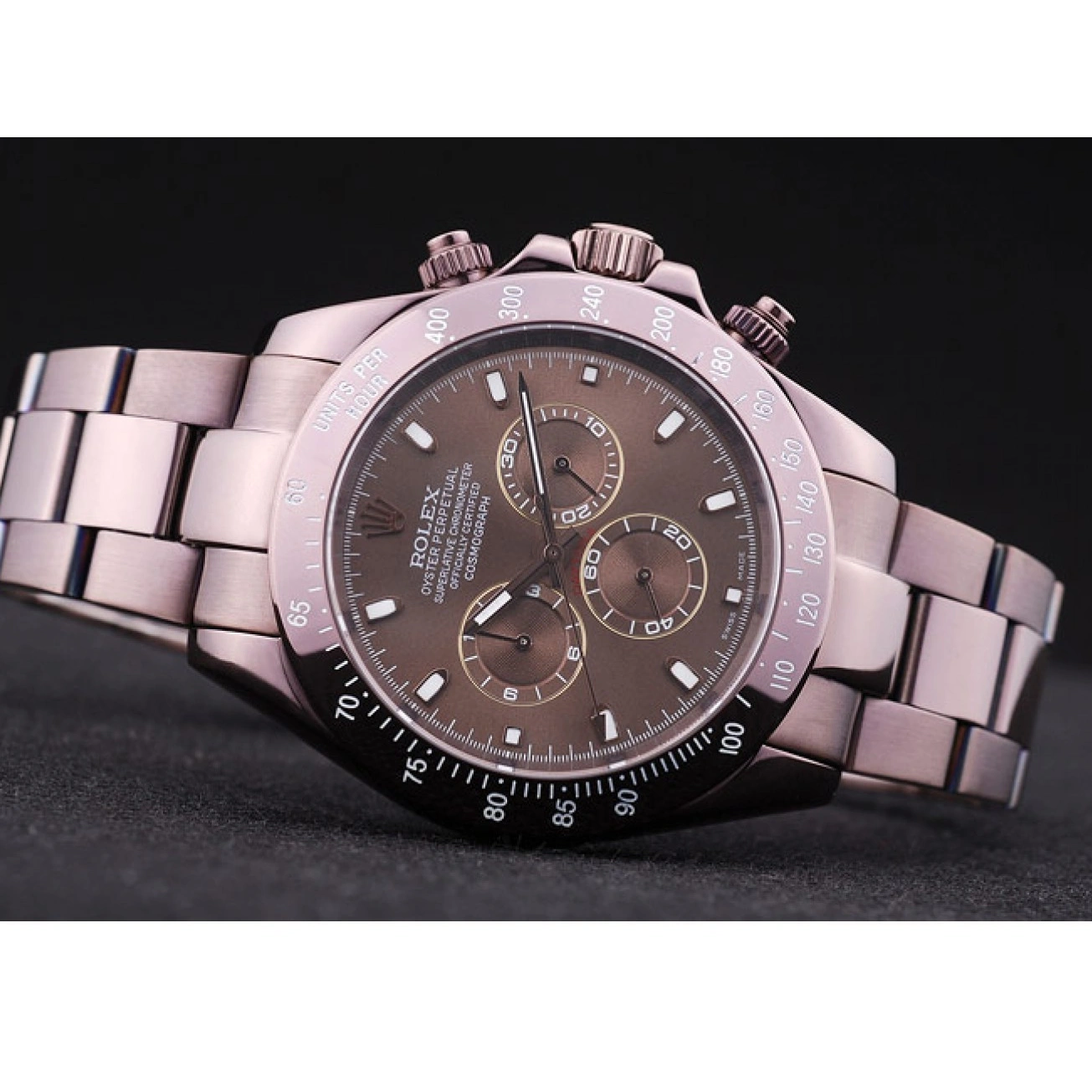 Aaa replica watch Dial Rolex Steel 7477 Brown Bezel Daytona Copper Stainless 1014